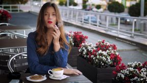 Magnetic Russian Beauty Playing with Cigarette Smoke