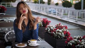 Magnetic Russian Beauty Playing with Cigarette Smoke