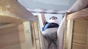 Sexy naked wife preparing food in the kitchen.