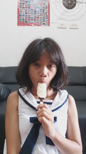 licking,sucking ice cream