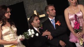 Two fit guys get to fuck slutty beauties during a wedding