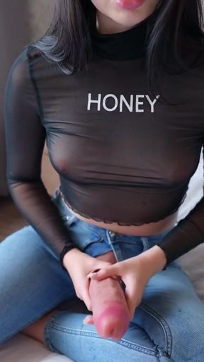 Stunning moment from "Taboo Futanari Stepmom Jerk Off Lesson! Huge Cock and Cum Together"