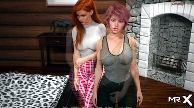 Animated redhead and pink-haired girl share steamy 3D encounter with a guy