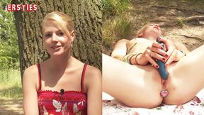 Platinum German student Isabella wanks her pierced pussy in the park