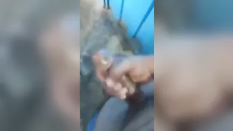 Indian guy with big black cock masturbates and jerks solo