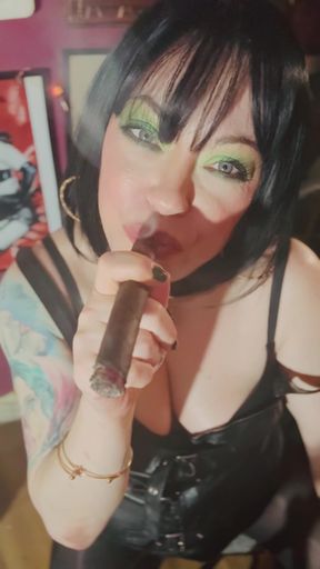 Leather &amp; A Thick Cigar! Tina Snua Smokes A Cigar - Drifting Smoke Pantyhose