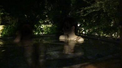 In a moody open-air bath, I got with the pure white skin of my student and ascended with fingering
