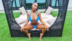 ”Pool fun with big black boobies outdoors”