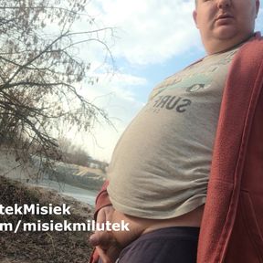 Jerking my tiny dick by the river - almost caught!