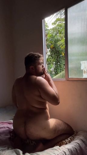 Fat Gay Sweaty Shaking Hairy Ass on All Fours, Front Hard Rolls Cumming