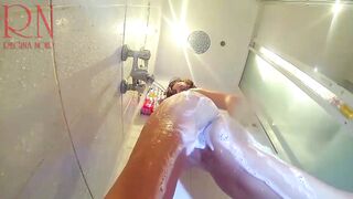 Voyeur Camera inside the Shower. a Naked chick inside the Shower is Washed with Soap.