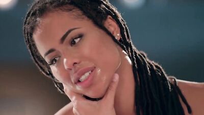 Dashing ebony with small tits on a tight body banged by a white stud