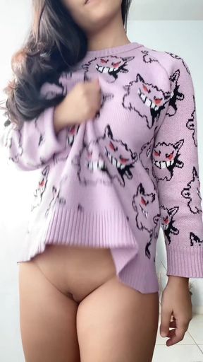 Hotty amateur geek with big tits exposes her huge asian assets