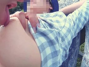 Big tits in the nature, touch, blow and lick. POV video