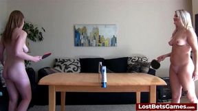 Strip table tennis with two gorgeous hot lesbians