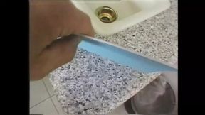 Real housewife wanks with giant dildo, then gets ass pounded