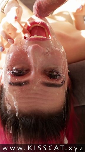Sloppy upside down throat fuck!  Balls deep facefucking - Kiss Cat