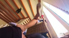 Human Furniture Ignoring Session in Sheer Stockings with White Soles