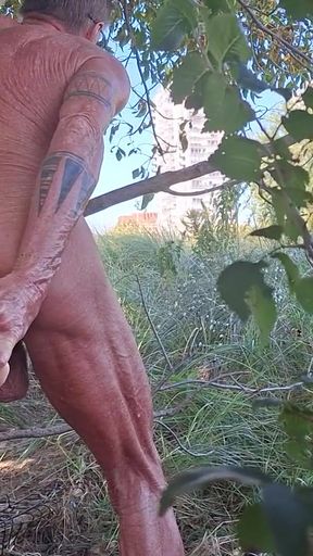 Key moment from "Key West stretching his hole at the beach in the morning"