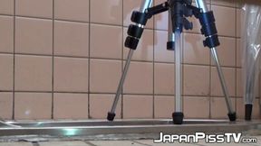Asian women exposing genitals during public restroom urination