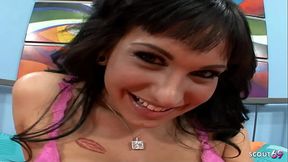 Black hair tanned Cougar with big natural saggy Tits Pick Up for no condom Casting Fuck with cum on Feets