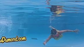 Carissa swimming in the sheer yellow mini dress and bar gag