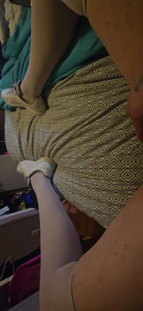 Sissy in stockings jerking cock