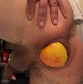 Guy pushes out big apple out of his loose ass