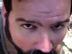 Daddy gives a facial in the woods