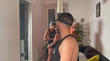 SPanish boy fucking bareback in backroom in fetish outfits