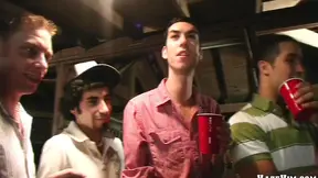 A salacious gay sucks his buddies' wangs at a party
