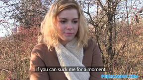 ”Lost Blonde Sucks Stranger's Dick for Cash”