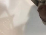 Professional handsome office guy strokes his cock after pissing to relief himself from stress