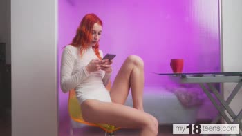 Carolina Sun's Solo Seduction: Skinny Redhead's Shaved Pussy Teasing