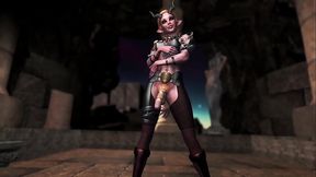 Petite futa tiefling in lustful armor playfully seduces the adventurer