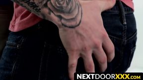 NextDoorXXX.com - Inked stud's raw cock claims his boyfriend's asshole in a hot flip