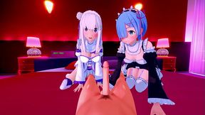 [POV] SEX WITH EMILIA AND REM - RE:ZERO PORN
