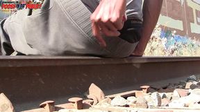 amazing! this twink gets massive anal enema in public - angle 1of3