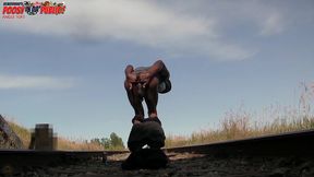 amazing! this twink gets massive anal enema in public - angle 1of3