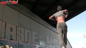 amazing! this twink gets massive anal enema in public - angle 1of3