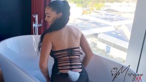 Morgan Wet Bathtub Tease: Boobs Play, Ass View, Toy Sucking &amp; Pussy Rubbing