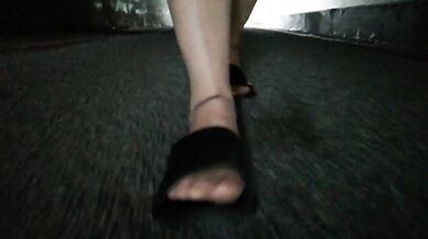 Nylon feet hiking through the woods alone gagging on leather soles