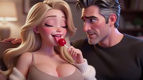 Stepdad loves to watch how his hot AI generated stepdaughter sucking banana and lollipop