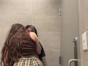 Interracial lesbian amateurs have fun in restaurant bathroom
