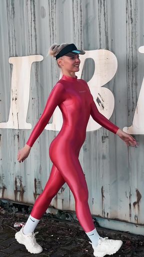 Spandex cat suit lover gets her fill