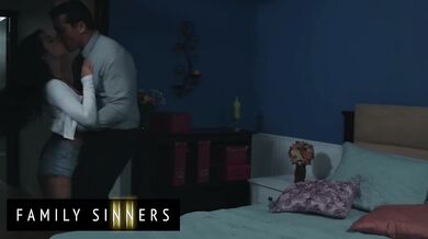 FAMILY SINNERS - Hot Latina Rubs Her Sexy Body All Over Her Step Dad's Cock And Gets Him Hard