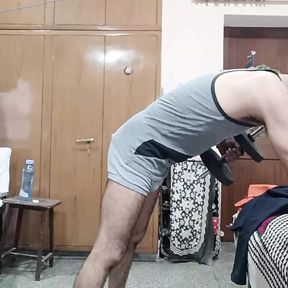 Indian man show Excercise in underwear