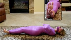 Mummified Barefoot for Bound Orgasms – Close Ups of Toes and Wrinkled Soles on a Swaddled Catherine Sterling! Purple Vetwrap Mummification! WMV Version