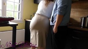 My stepmom'_s tight leather skirt makes her want to fuck her huge ass!