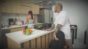 MILF Eager for Cock, Gets Fucked in Front of Her Stepdaughter in the Kitchen